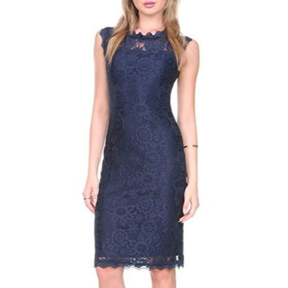 Stanzino Women's ST2609 Sleeveless Lace Dress Navy